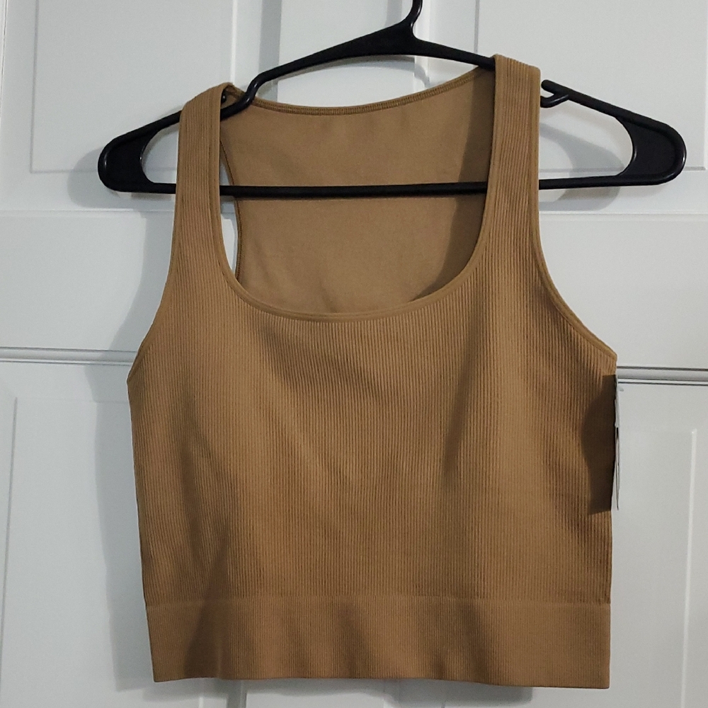 NWT DSG Momentum Seamless Ribbed Crop Tank Top Cadet Brown XS